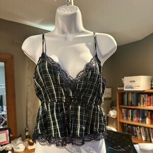 Plaid Lace Trim Cami Top